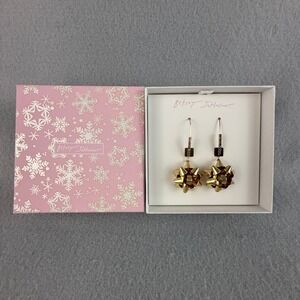 Betsey Johnson Drop Earrings Holiday Bow Gold Tone Rainbow Crystal Holiday Party